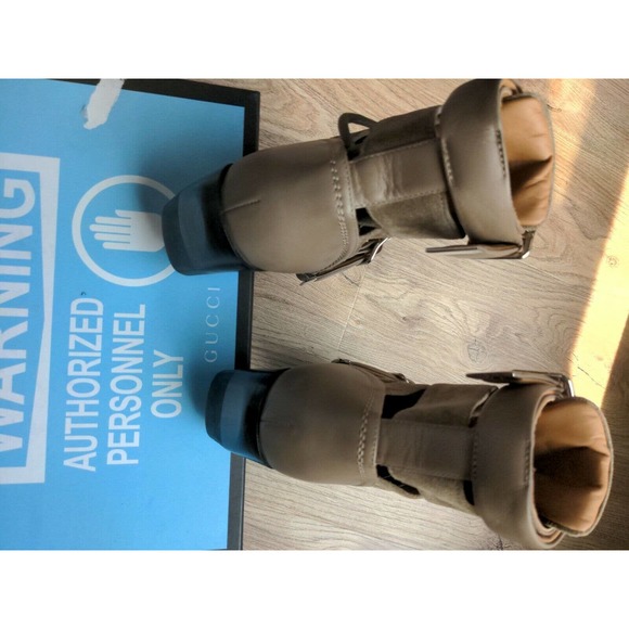 Chloe Rylee Caged Suede Taupe Buckle Ankle Boots - Picture 8 of 13